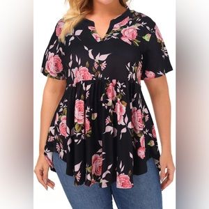 1X Allegrace short sleeve babydoll tunic black floral